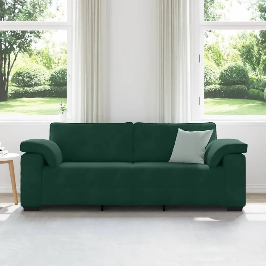 Canapé 3 places vert foncé 220 x 77 x 82 cm velours - 3