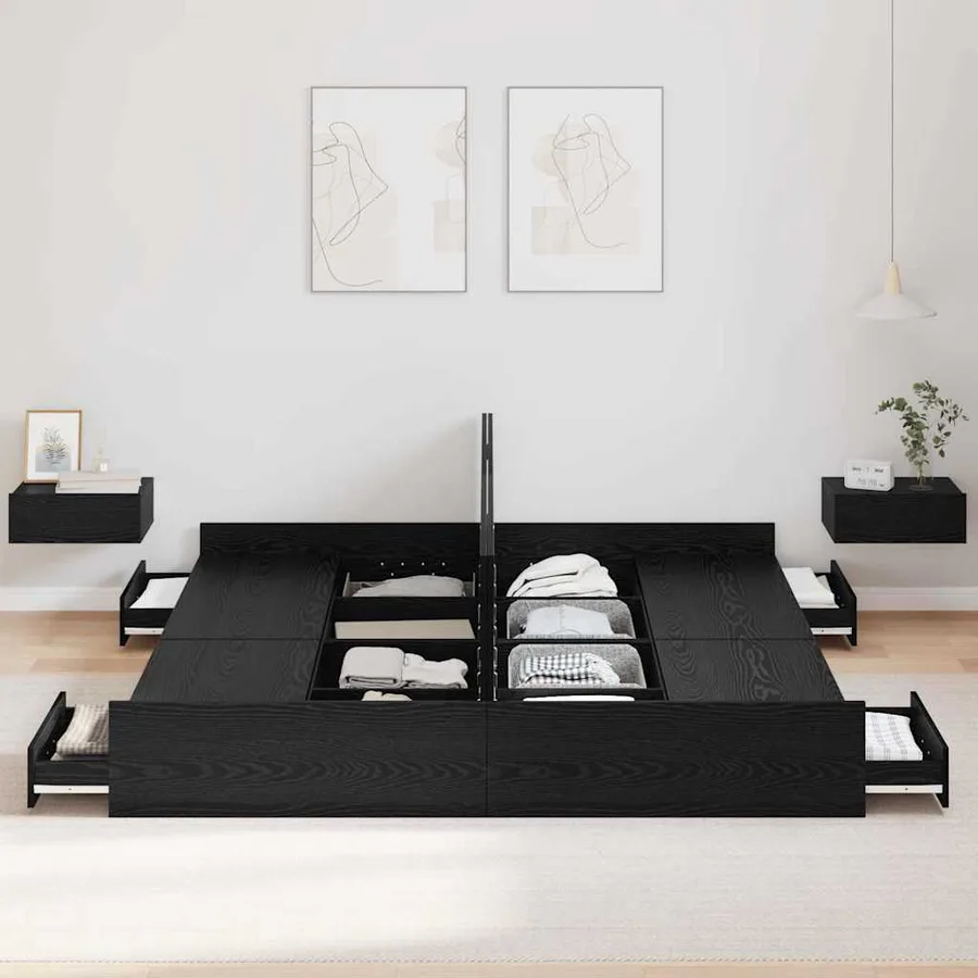 Cadre de lit avec rangement avec tiroir Chêne noir 200 x 200 cm - 3