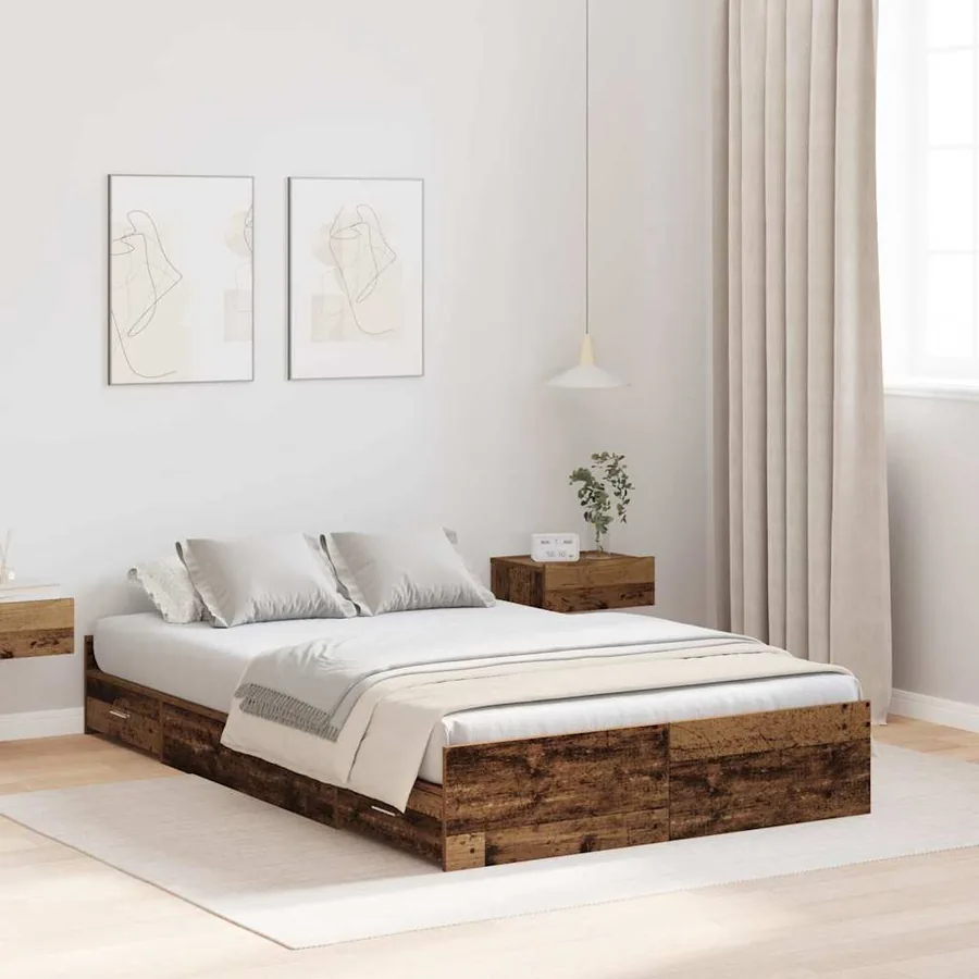 Cadre de lit avec rangement Bois Ancien 120 x 190 cm