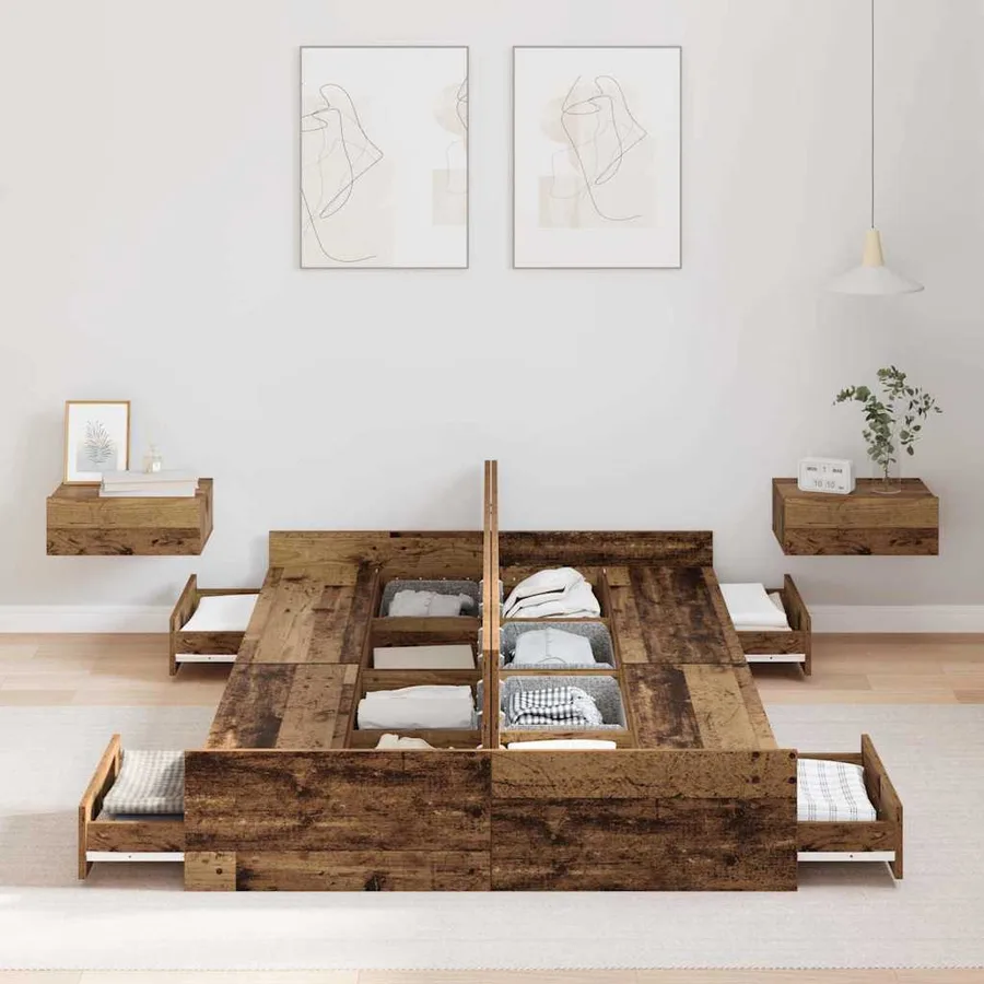Cadre de lit avec rangement Bois Ancien 120 x 190 cm - 3