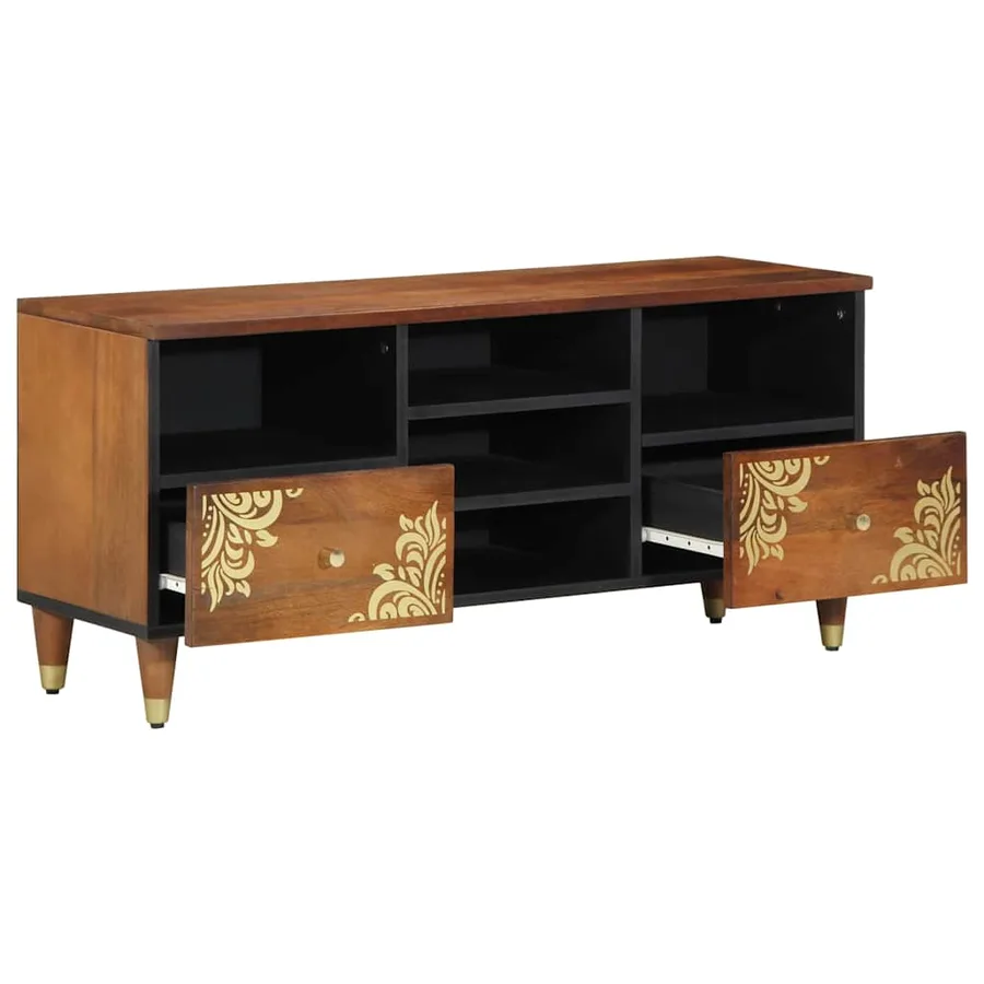 Meuble TV Marron miel 100 x 33 x 46 cm Bois de mangue massif - 2