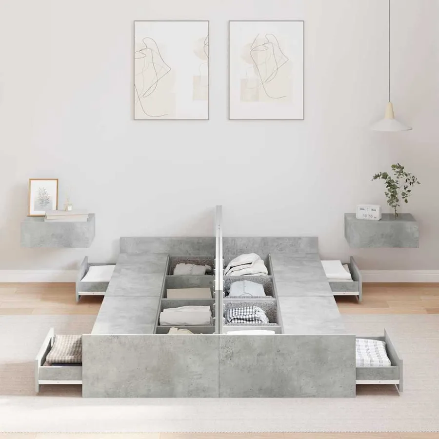 Cadre de lit avec rangement avec tiroir Gris béton 120 x 200 cm - 3