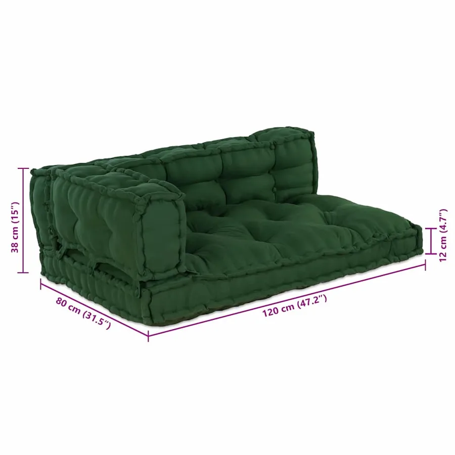 Coussin de canapé sur palette 3 pcs Vert 120 x 80 x 38 cm Tissu - 10