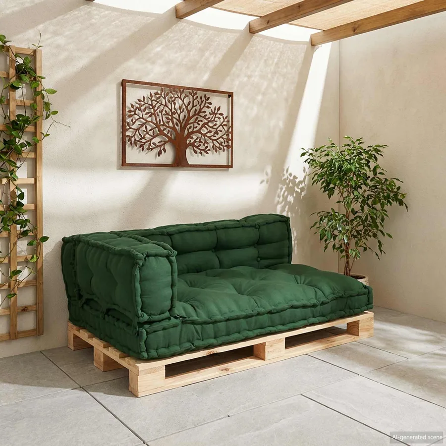Coussin de canapé sur palette 3 pcs Vert 120 x 80 x 38 cm Tissu - 3