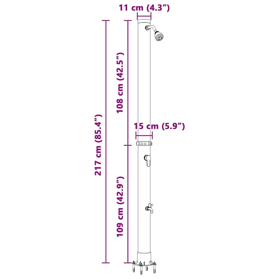 Douche solaire extérieure Noir 217 cm PVC et Aluminium - 11
