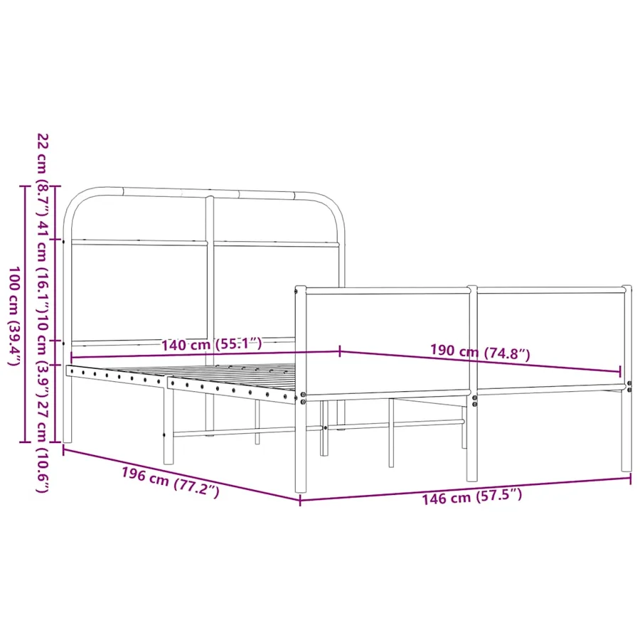 Cadre de lit sans matelas 140x190 cm chêne marron - 9