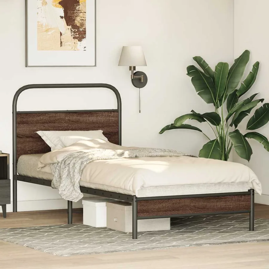 Cadre de lit sans matelas 100x190 cm chêne marron - 4