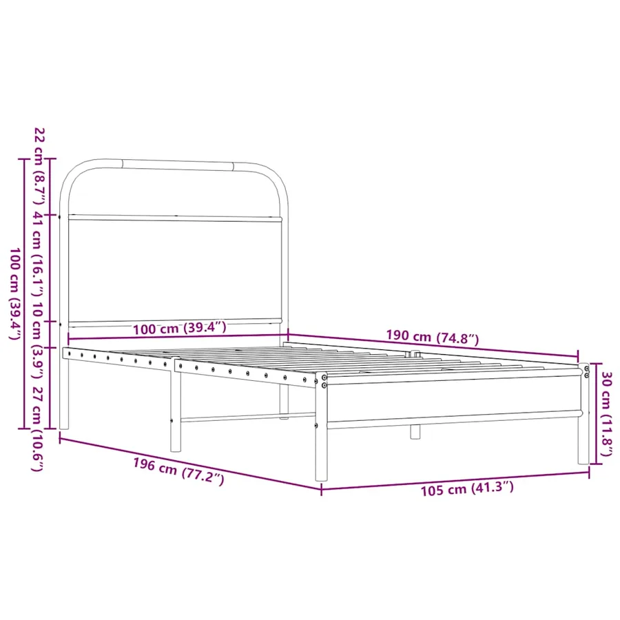 Cadre de lit sans matelas 100x190 cm chêne marron - 9