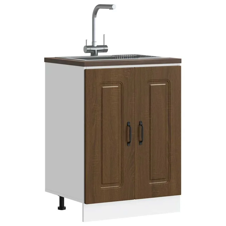 Meuble bas pour évier Kalmar chêne marron bois d'ingénierie