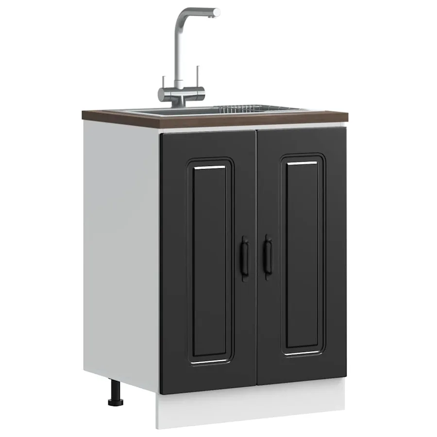 Meuble bas pour évier Kalmar noir 60x46x81,5 cm bois ingénierie