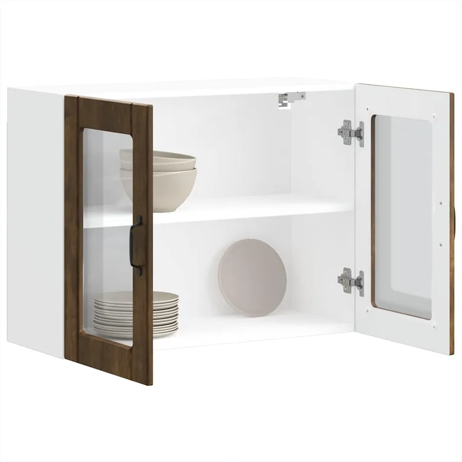 Armoire murale de cuisine avec porte vitrée "Lucca" Chêne fumé Bois d'ingénierie