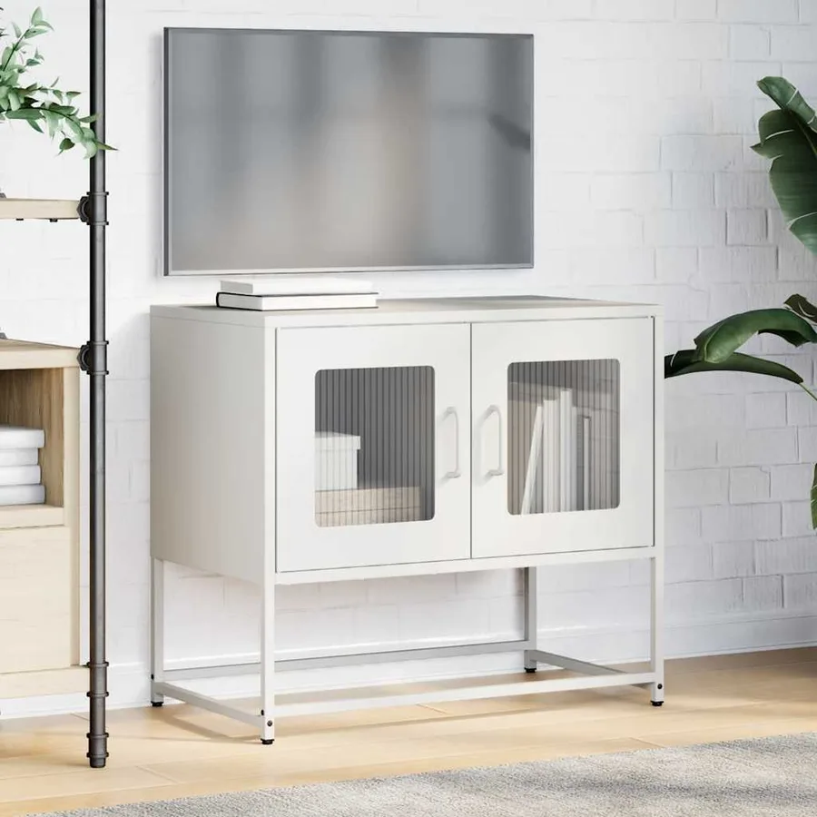 Meuble TV blanc 68x39x60,5 cm acier laminé à froid - 3