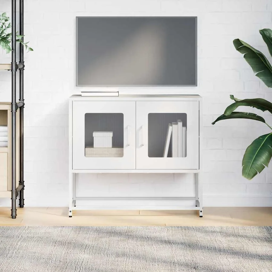 Meuble TV blanc 68x39x60,5 cm acier laminé à froid - 4