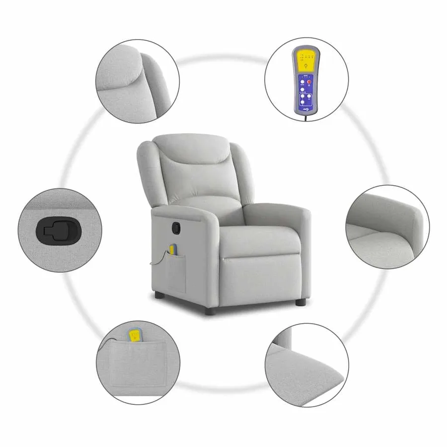 Fauteuil de massage inclinable gris nuage tissu - 8
