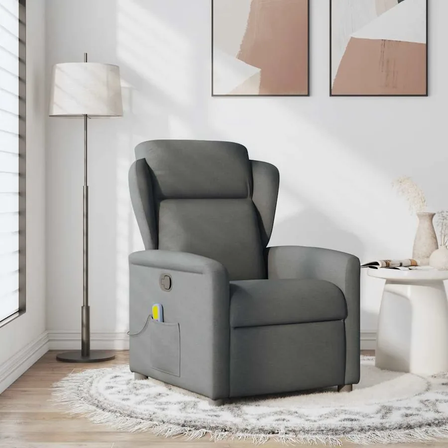 Fauteuil inclinable de massage en tissu gris foncé - 2