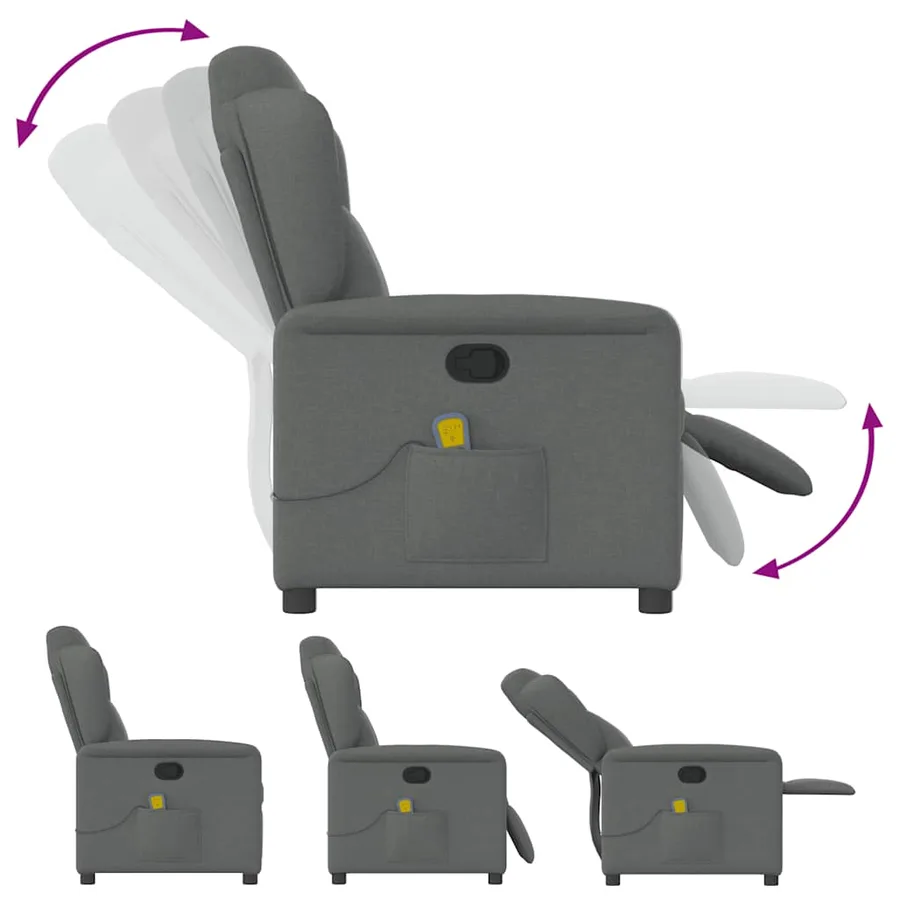 Fauteuil inclinable de massage en tissu gris foncé - 6