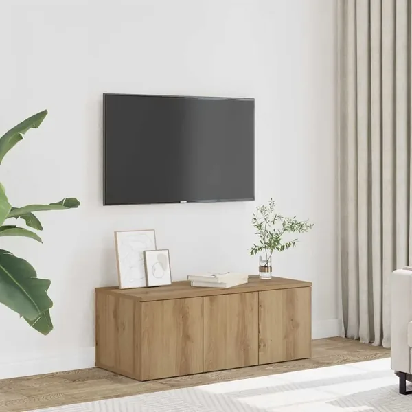 Meuble TV chêne artisanal 80x34x30 cm bois d'ingénierie