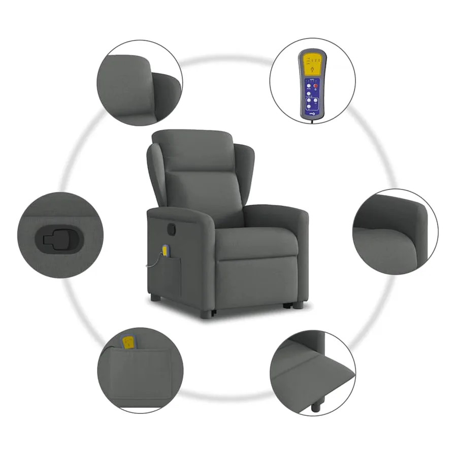 Fauteuil de massage inclinable Gris foncé Tissu - 10