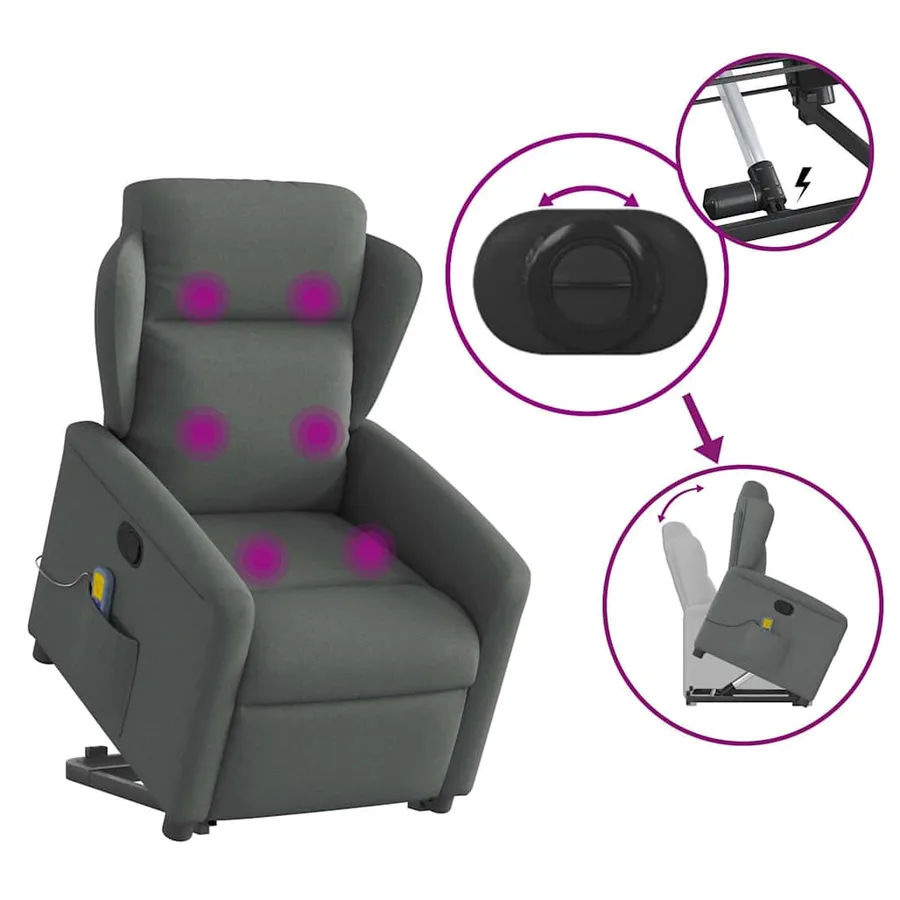 Fauteuil de massage inclinable Gris foncé Tissu - 8