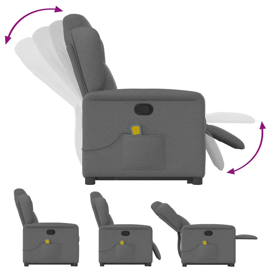 Fauteuil de massage inclinable Gris foncé Tissu - 9