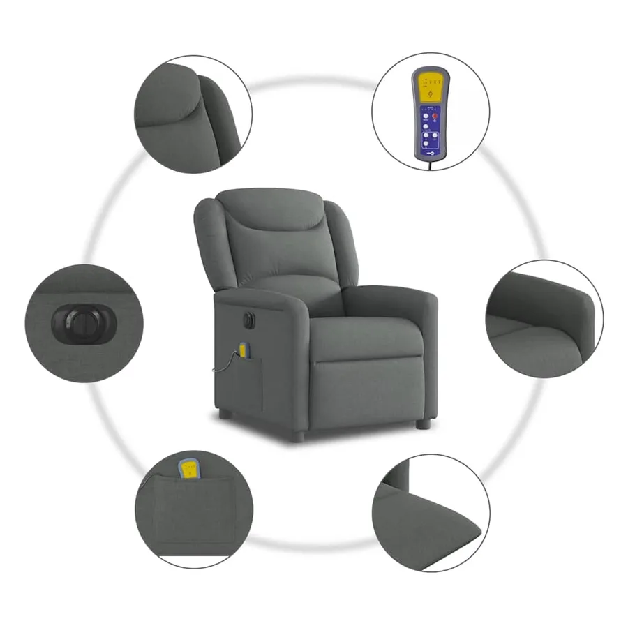 Fauteuil inclinable de massage électrique gris foncé tissu - 10
