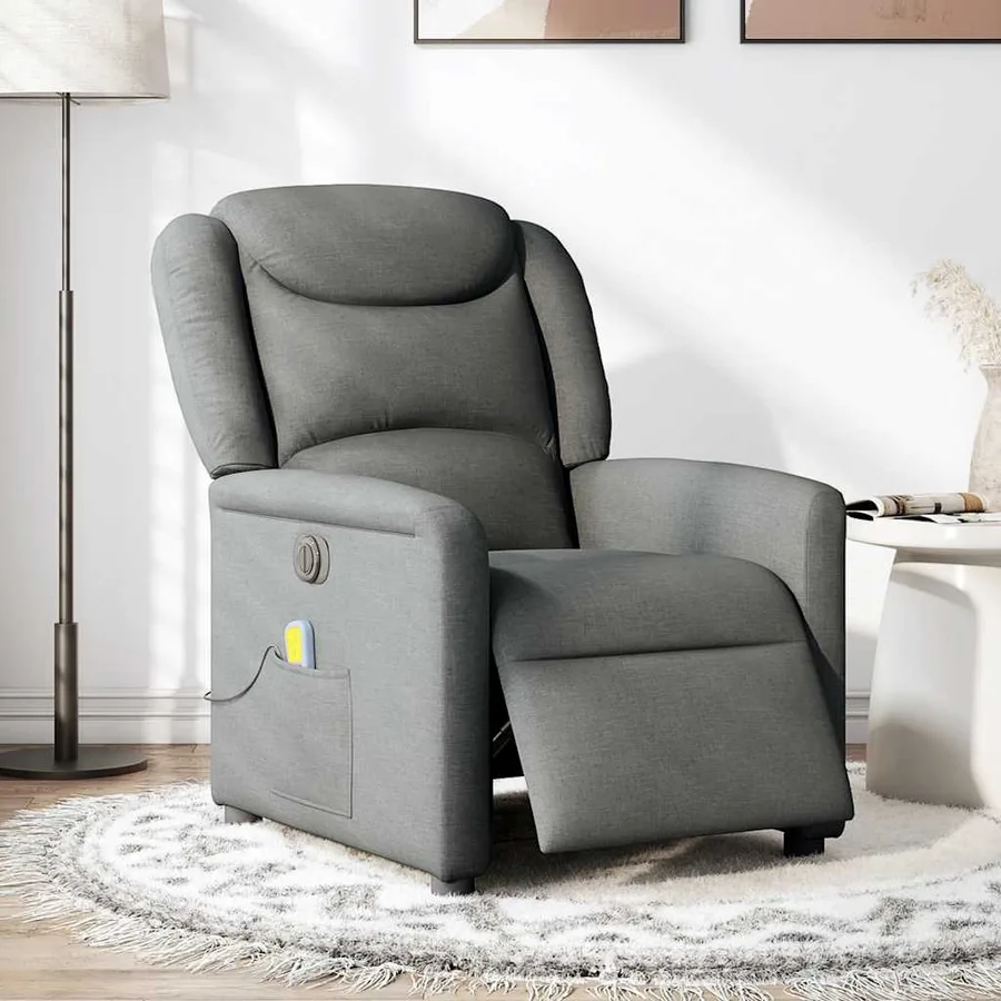 Fauteuil inclinable de massage électrique gris foncé tissu - 2