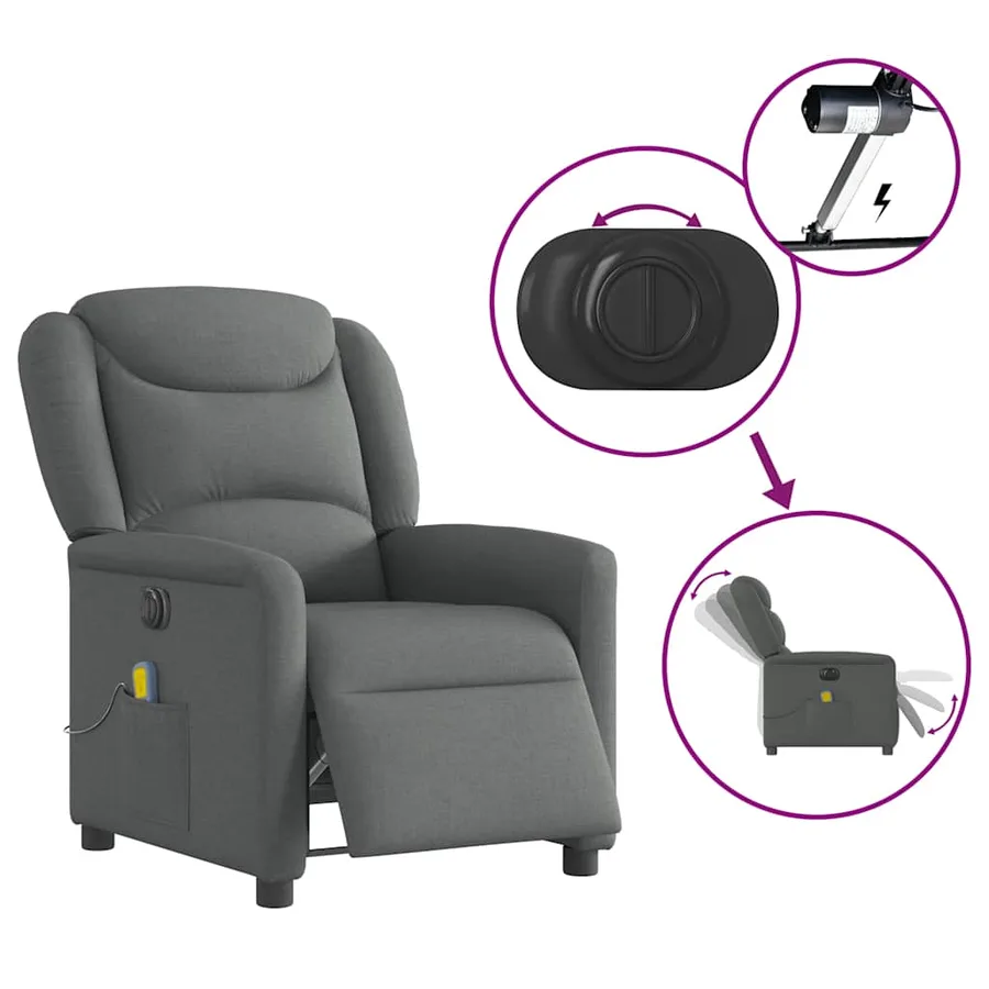 Fauteuil inclinable de massage électrique gris foncé tissu - 8