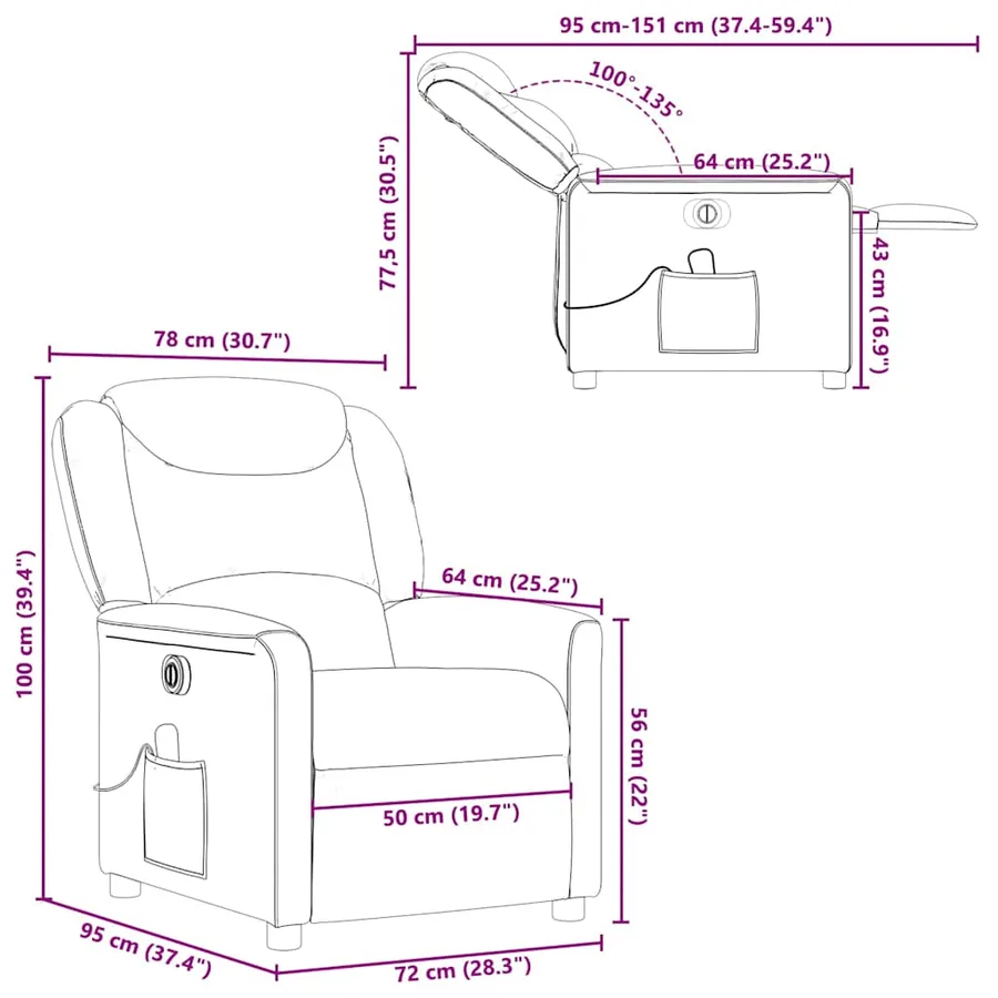 Fauteuil de massage inclinable électrique Rouge bordeaux Tissu - 16