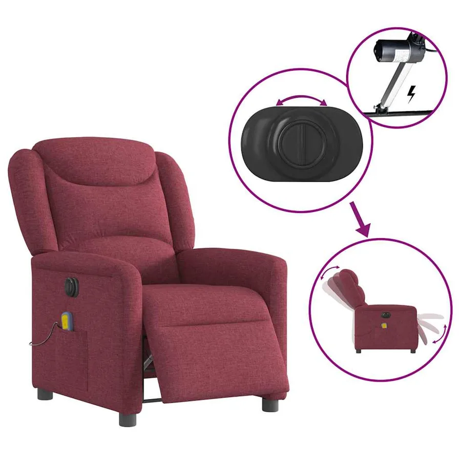 Fauteuil de massage inclinable électrique Rouge bordeaux Tissu - 8