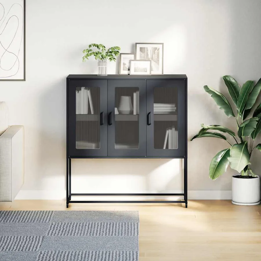 Buffet noir 100,5x39x107 cm acier laminé à froid - 3