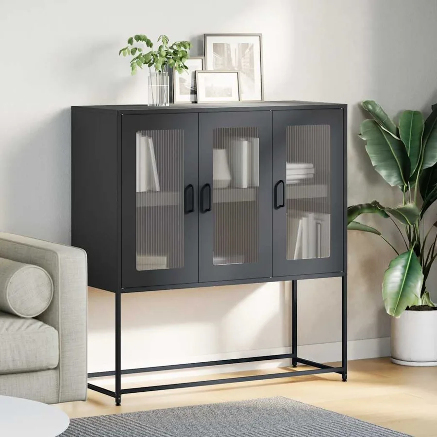 Buffet noir 100,5x39x107 cm acier laminé à froid - 4