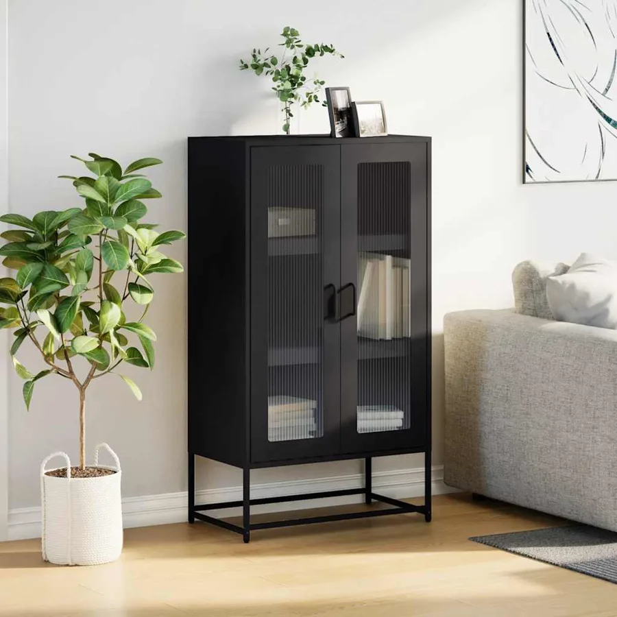 Buffet haut noir 68x39x123 cm acier - 3