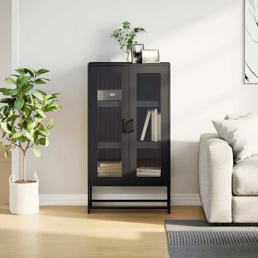 Buffet haut noir 68x39x123 cm acier - 4