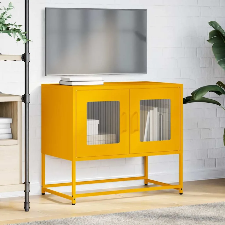 Meuble TV jaune moutarde 68x39x60,5 cm acier laminé à froid - 3