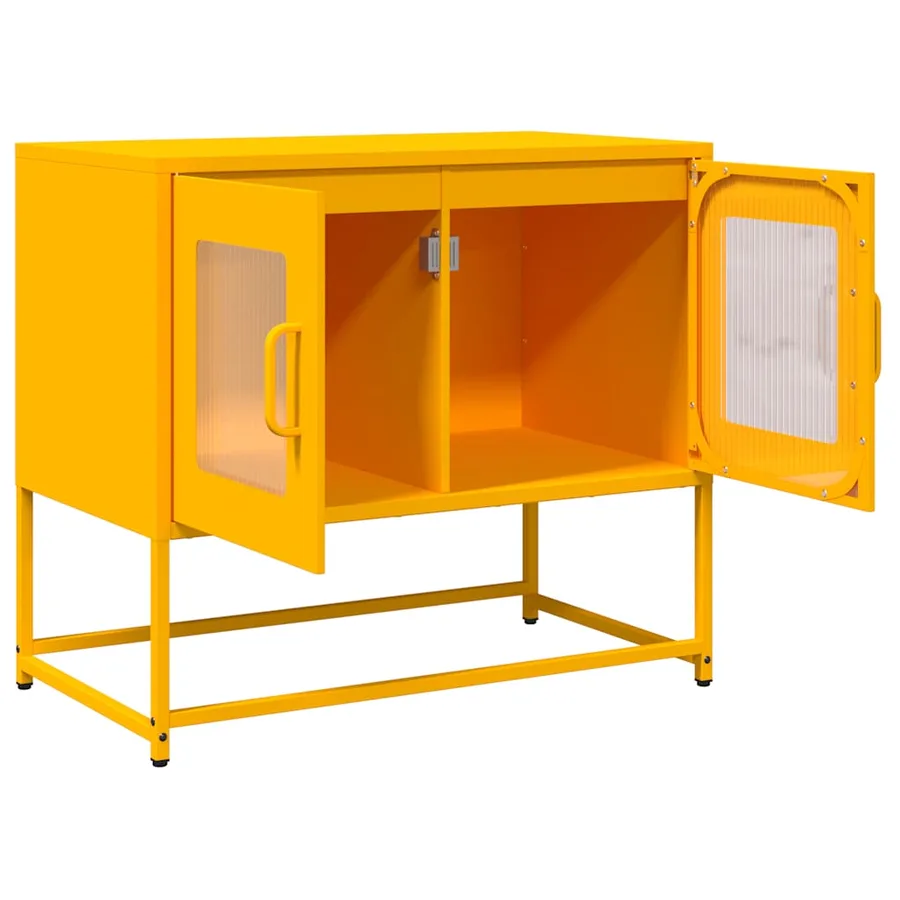 Meuble TV jaune moutarde 68x39x60,5 cm acier laminé à froid - 5