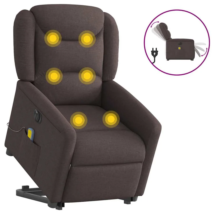 Fauteuil inclinable de massage électrique Marron foncé Tissu