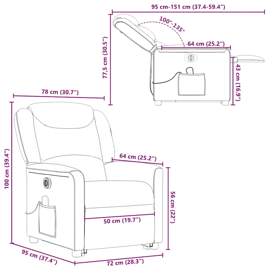 Fauteuil inclinable de massage électrique Marron foncé Tissu - 17
