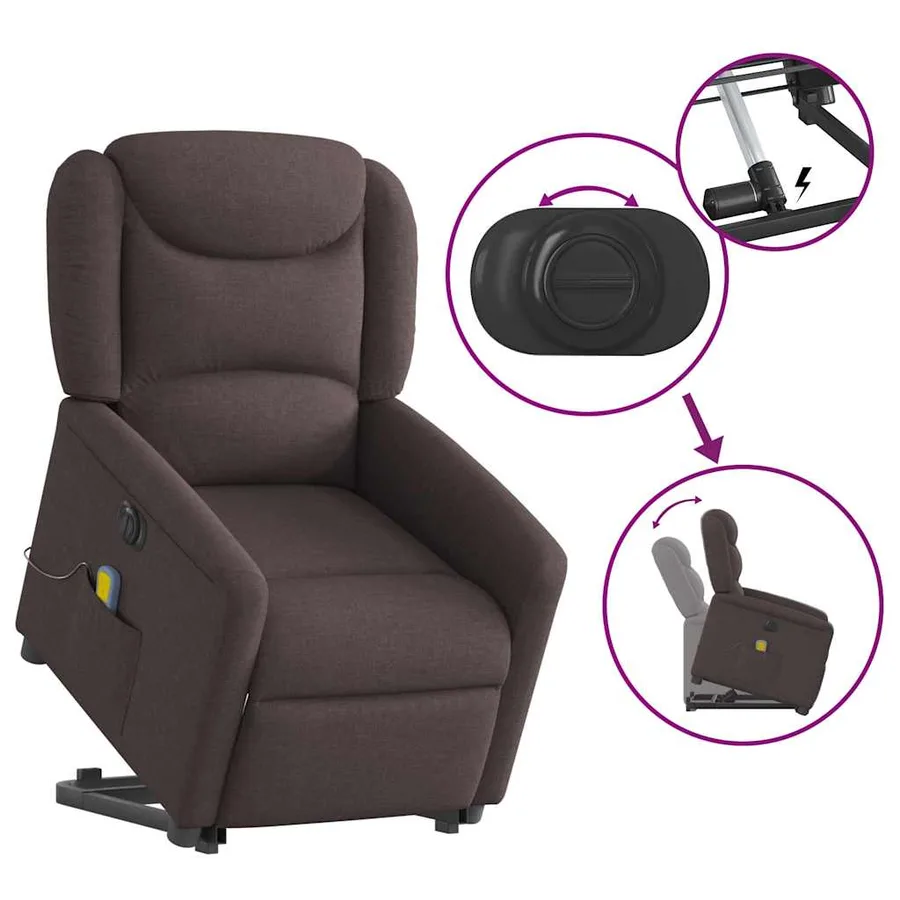 Fauteuil inclinable de massage électrique Marron foncé Tissu - 8