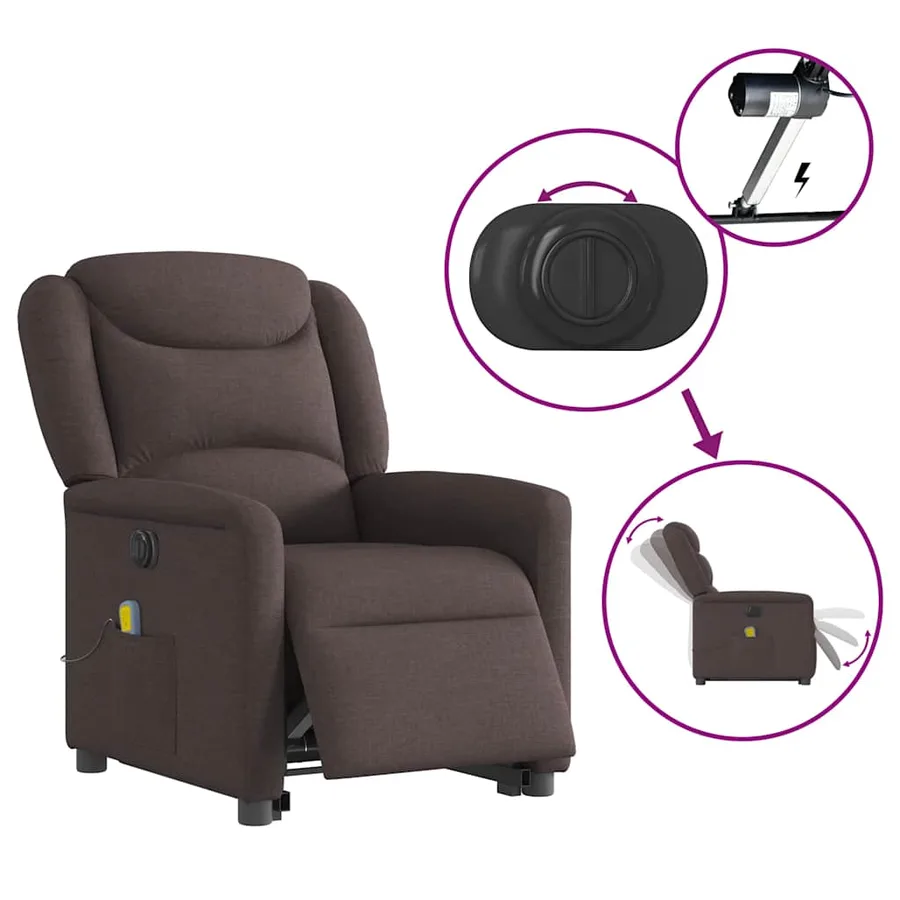 Fauteuil inclinable de massage électrique Marron foncé Tissu - 9