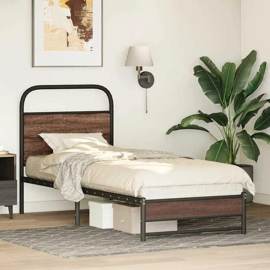 Cadre de lit sans matelas 75x190cm chêne marron bois ingénierie - 4
