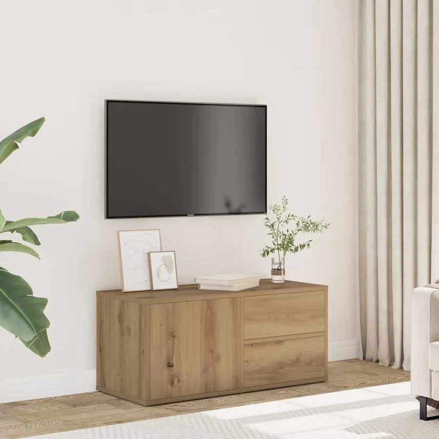 Meuble TV chêne artisanal 80x34x35,5 cm bois d'ingénierie