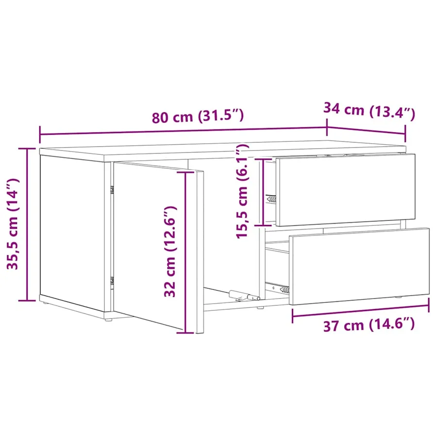 Meuble TV chêne artisanal 80x34x35,5 cm bois d'ingénierie - 11