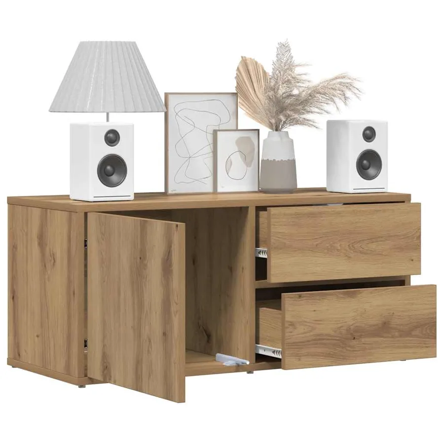 Meuble TV chêne artisanal 80x34x35,5 cm bois d'ingénierie - 3