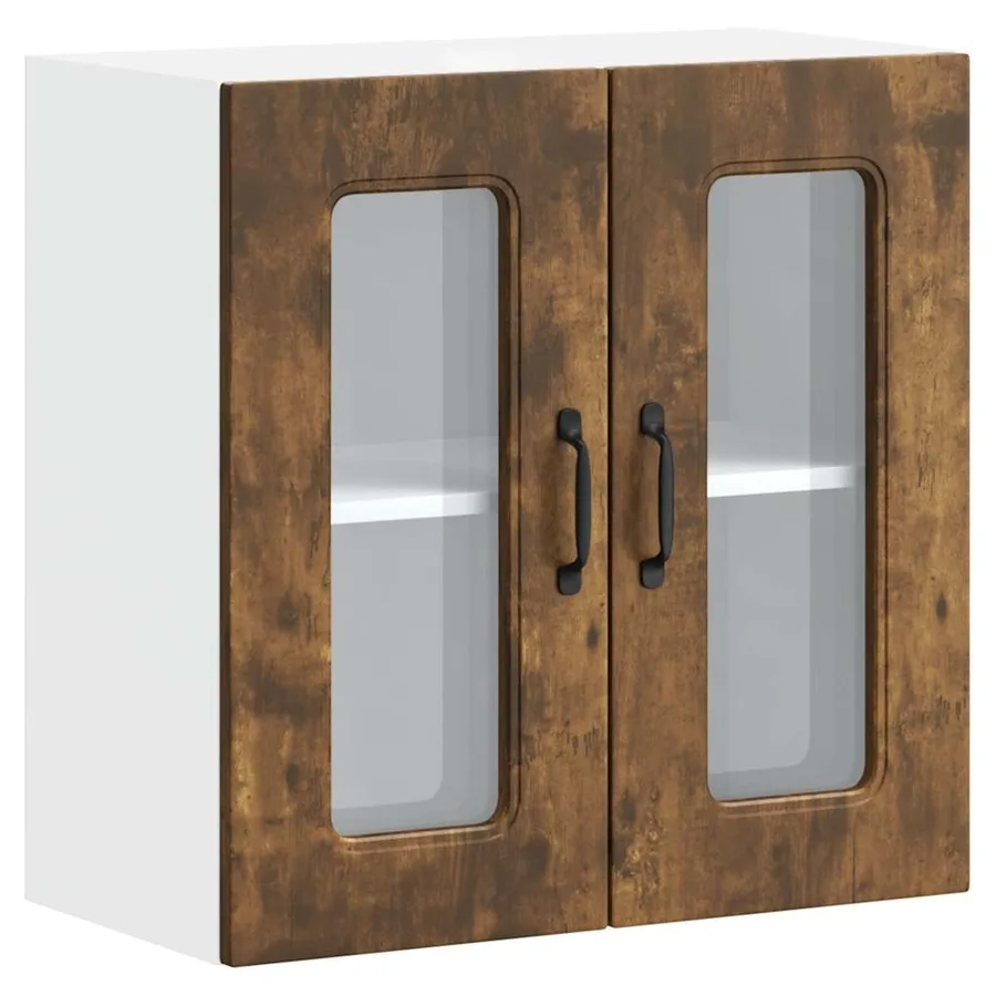 Armoire murale de cuisine avec porte vitrée "Kalmar" Chêne fumé Bois d'ingénierie - 2