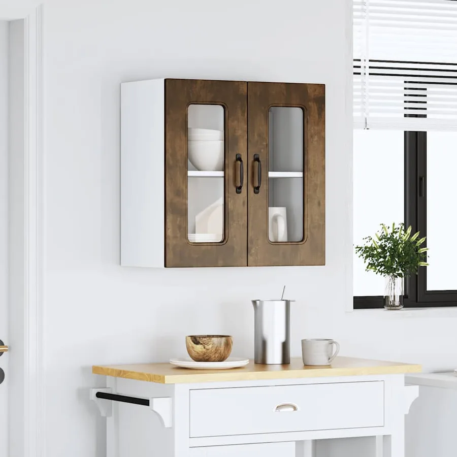 Armoire murale de cuisine avec porte vitrée "Kalmar" Chêne fumé Bois d'ingénierie - 4