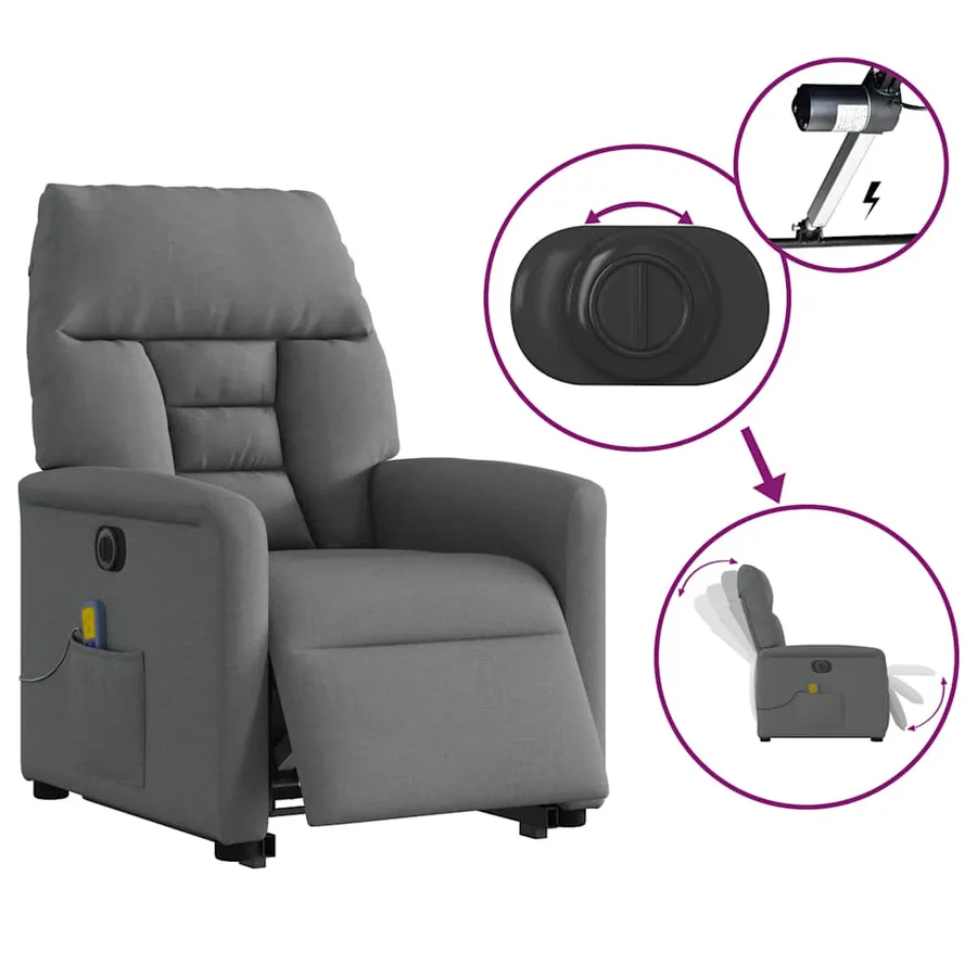 Fauteuil inclinable de massage électrique Gris foncé Tissu - 10