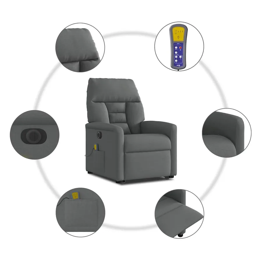 Fauteuil inclinable de massage électrique Gris foncé Tissu - 11