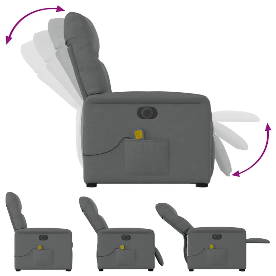 Fauteuil inclinable de massage électrique Gris foncé Tissu - 8