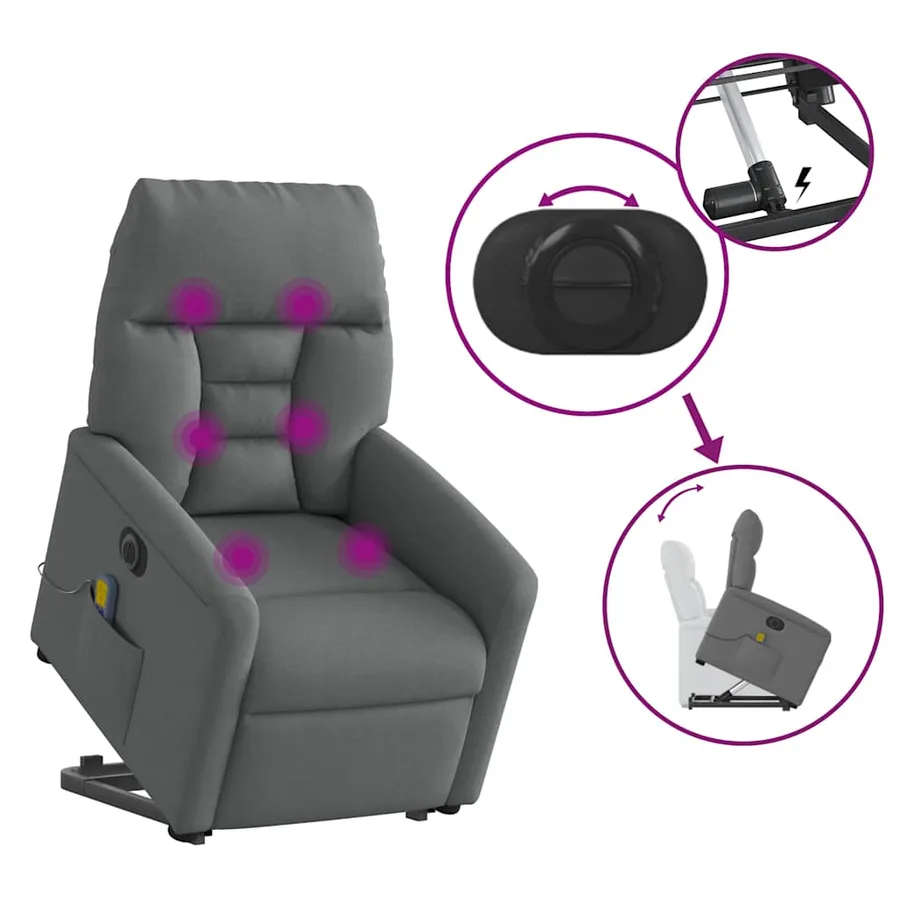 Fauteuil inclinable de massage électrique Gris foncé Tissu - 9