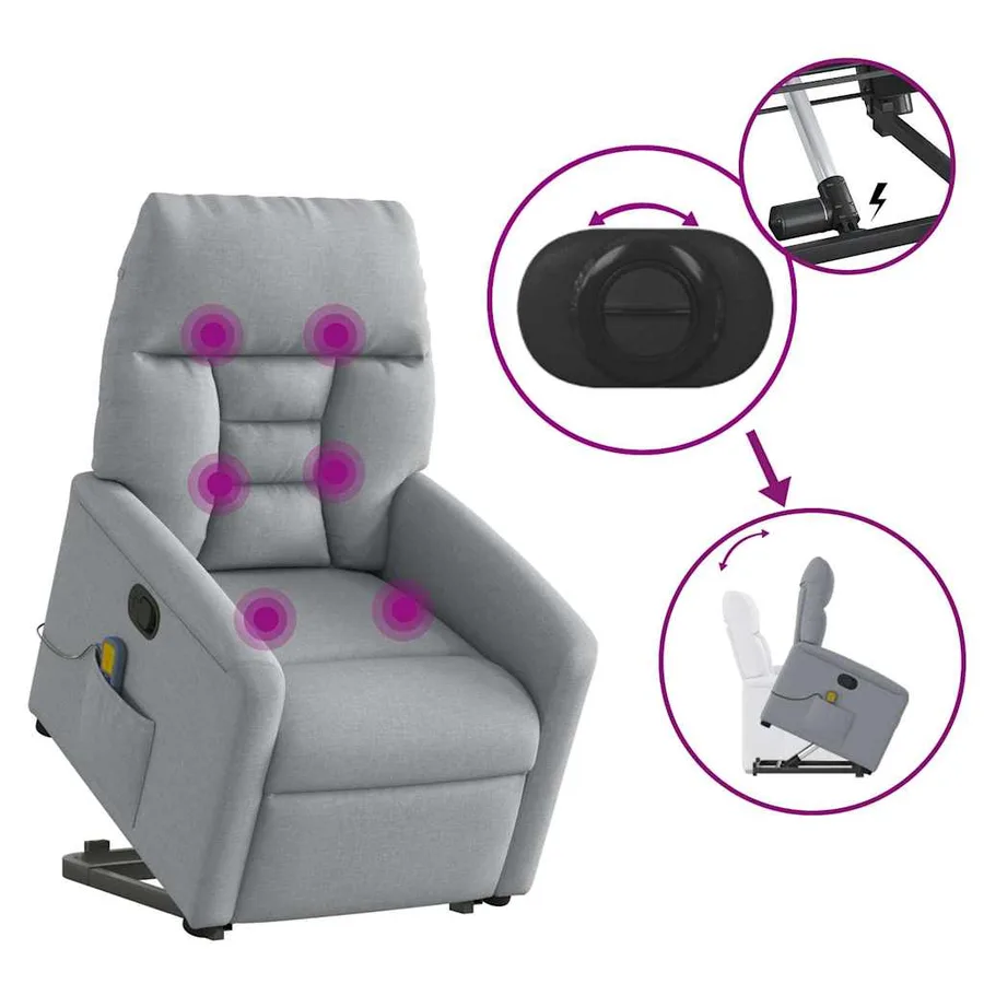 Fauteuil de massage inclinable Gris clair Tissu - 9